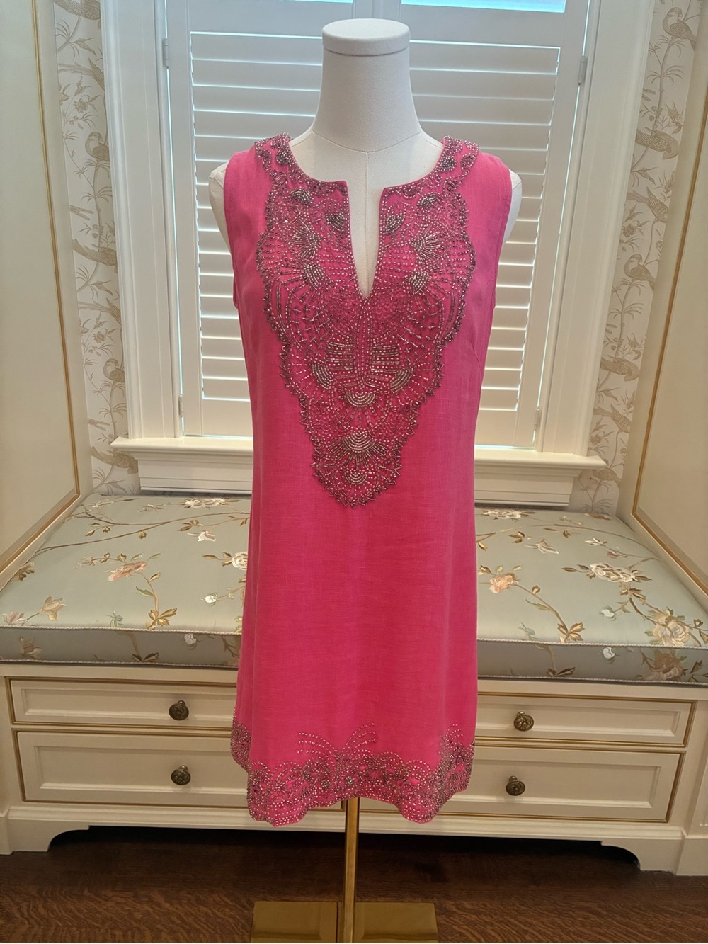 Bella Tu Beaded Pink Sleeveless Tunic Dress